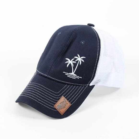 ☀️ New! Coastal Cool Navy & White Palm Tree Trucker Hat 🌴 - Picture 1 of 3